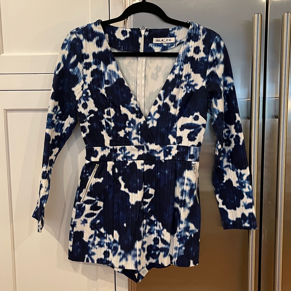 REVOLVE Isla_Co Blue and White Romper Size Small
